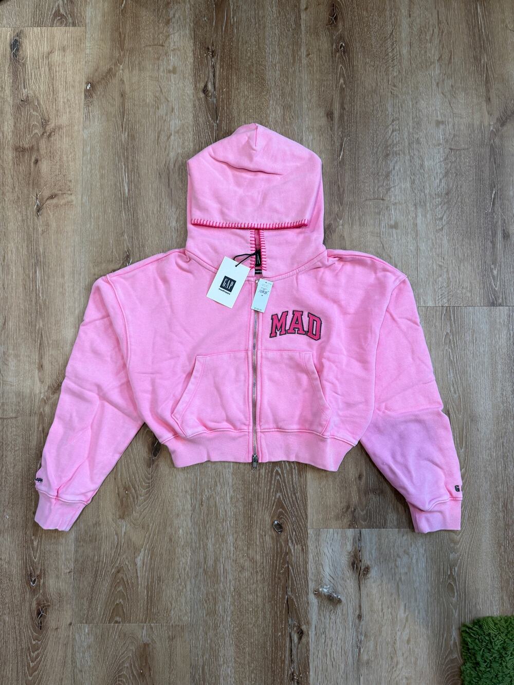 Gap x Madhappy Women's Cropped Full Zip Hoodie Hot Pink MAD Arch Logo NWT